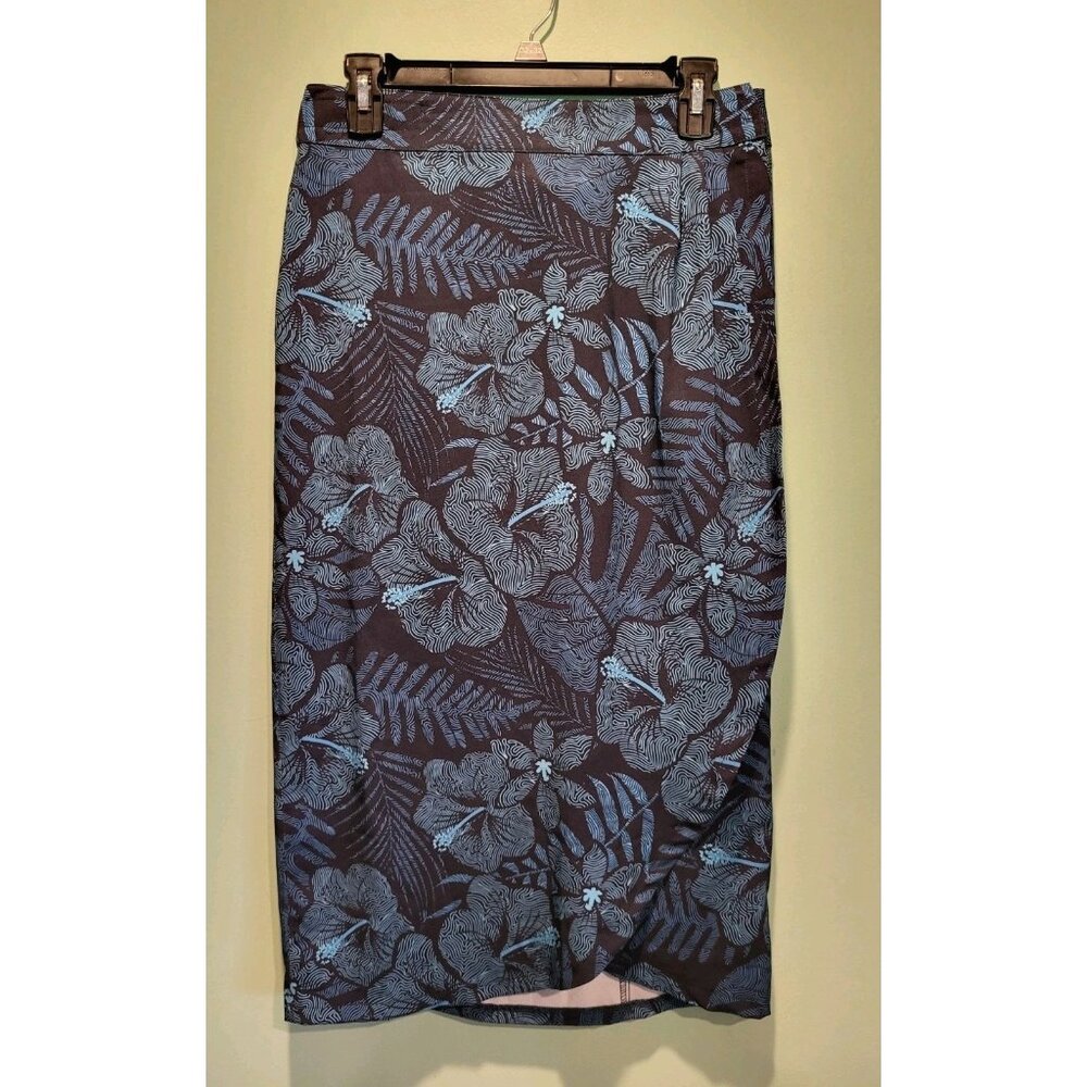 Rip Skirt Hawaii Blue Tropical Floral Long Wrap Skirt Swimsuit Cover Sz S